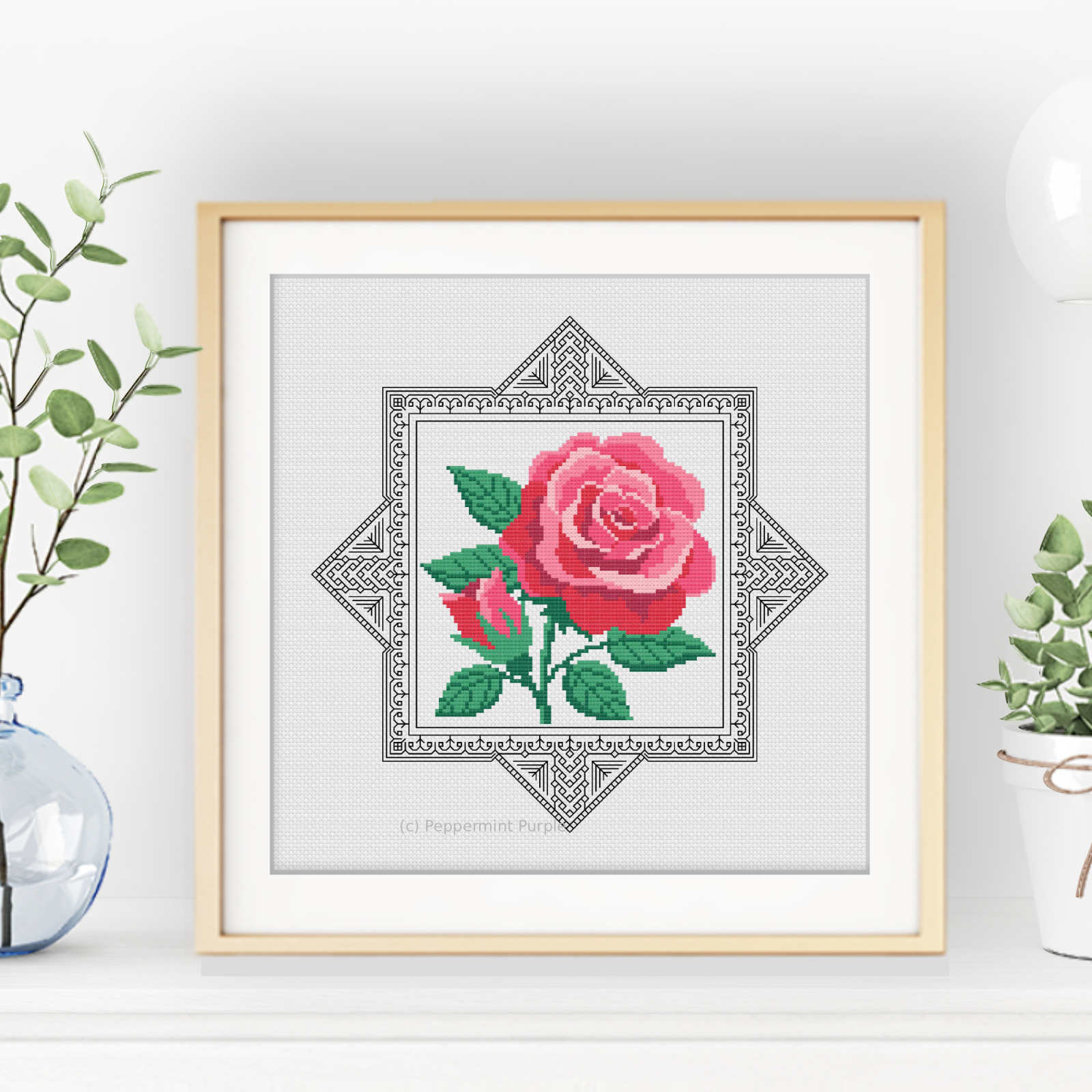 Royal Jubilee Rose Blackwork Pattern by Peppermint Purple