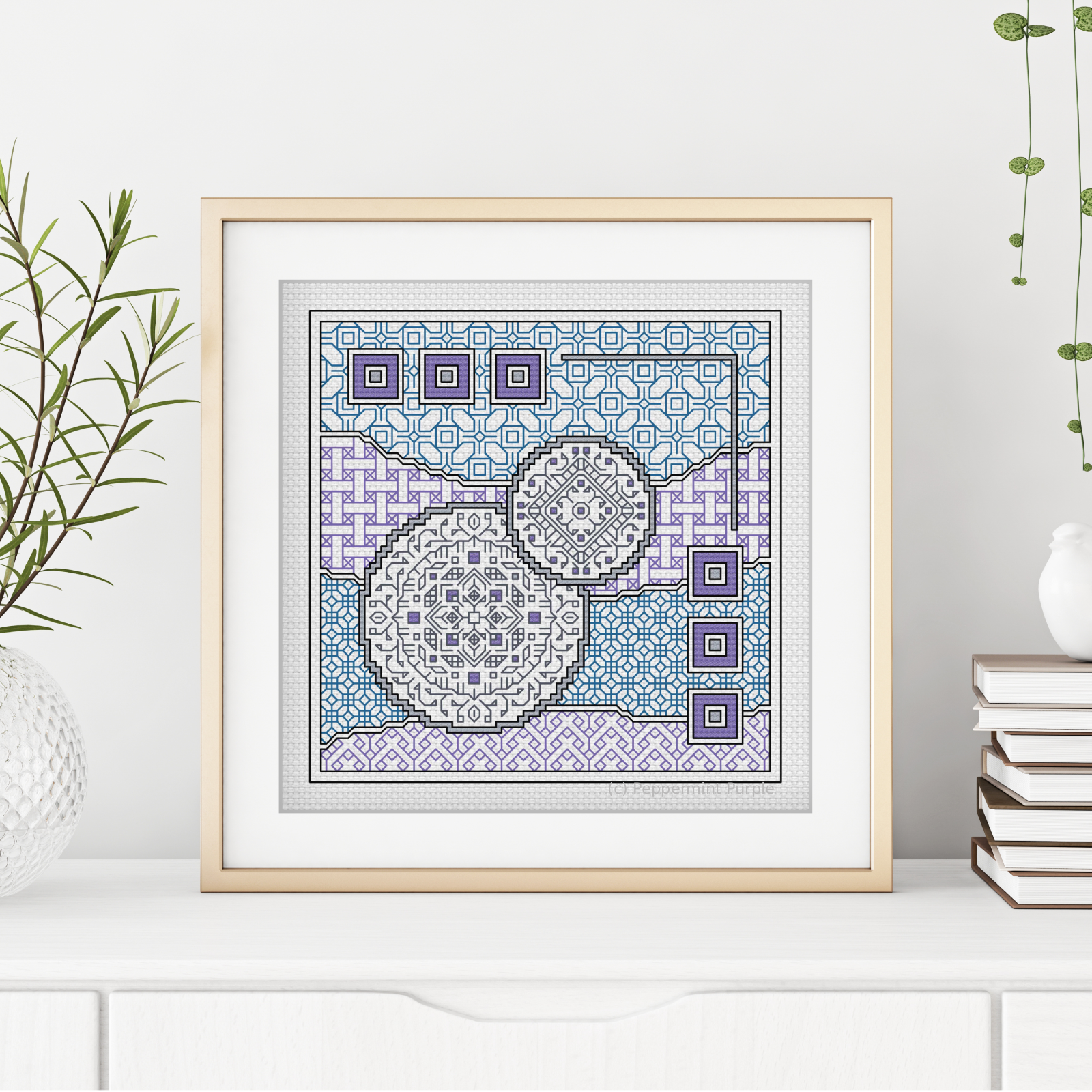 Waves of Calm Blackwork Pattern by Peppermint Purple