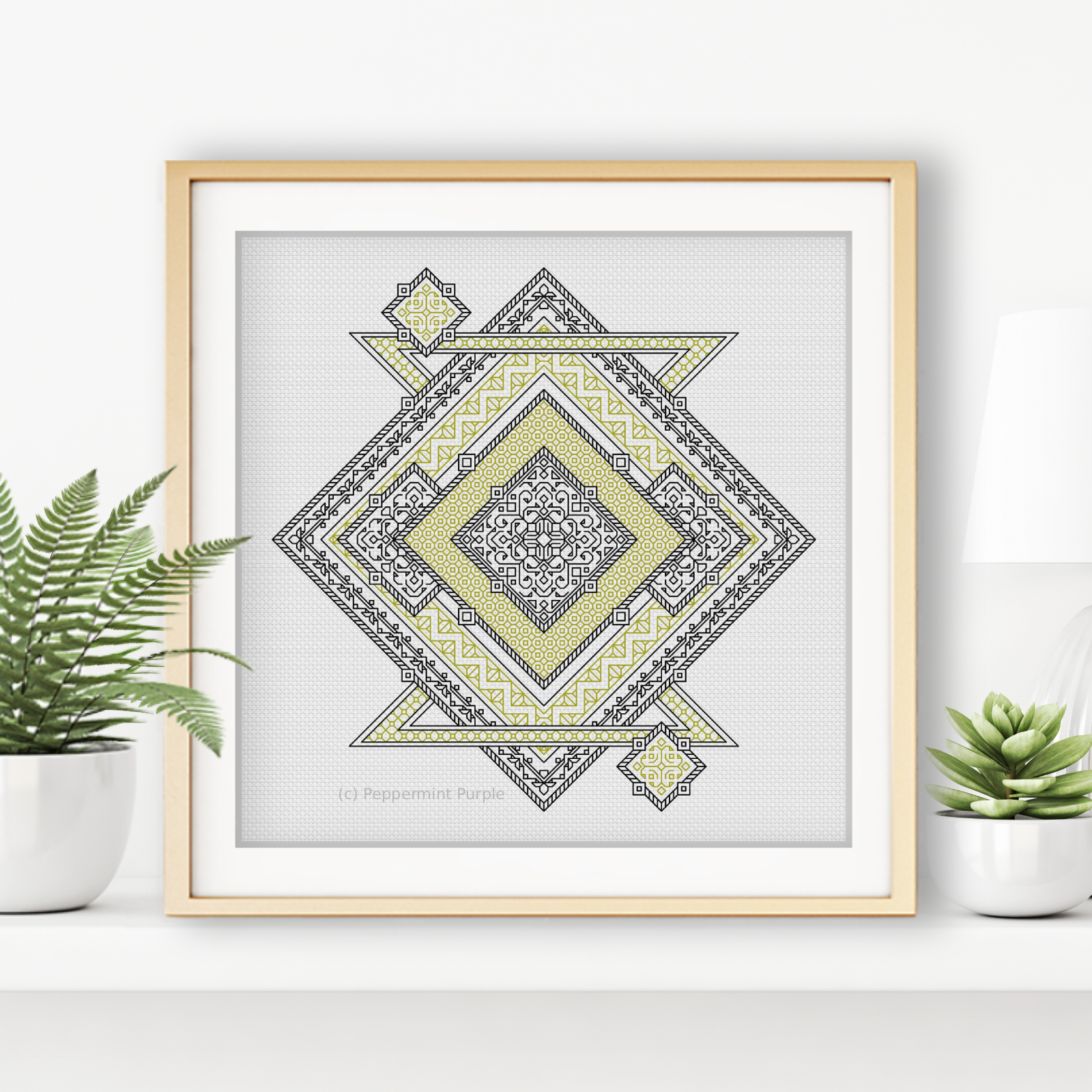 Artisanal Diamond Blackwork Pattern by Peppermint Purple