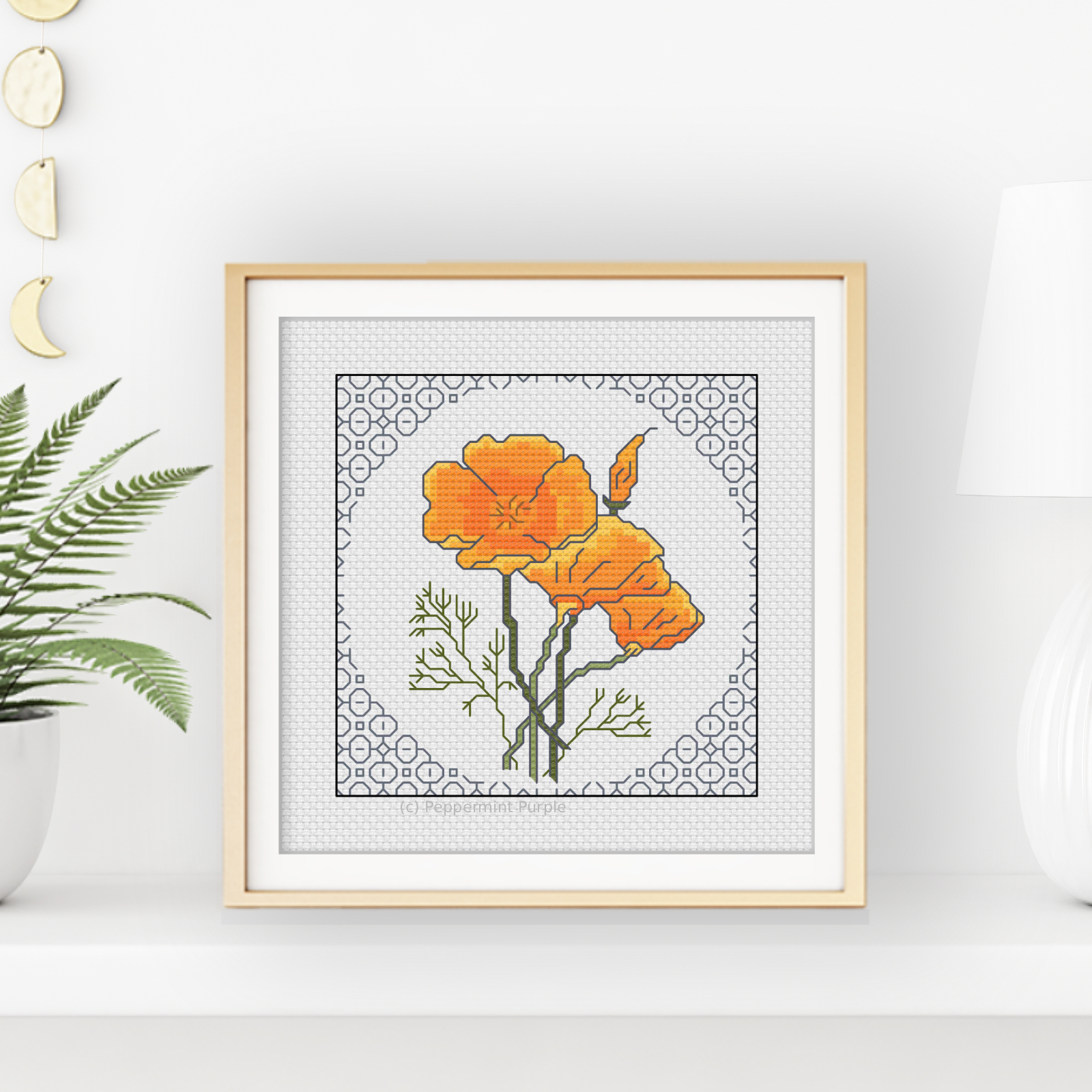 Centre Stage - Californian Poppies Blackwork Pattern by Peppermint Purple