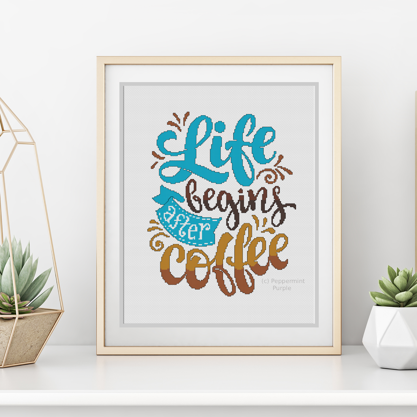 Life Begins After Coffee Cross Stitch Pattern by Peppermint Purple