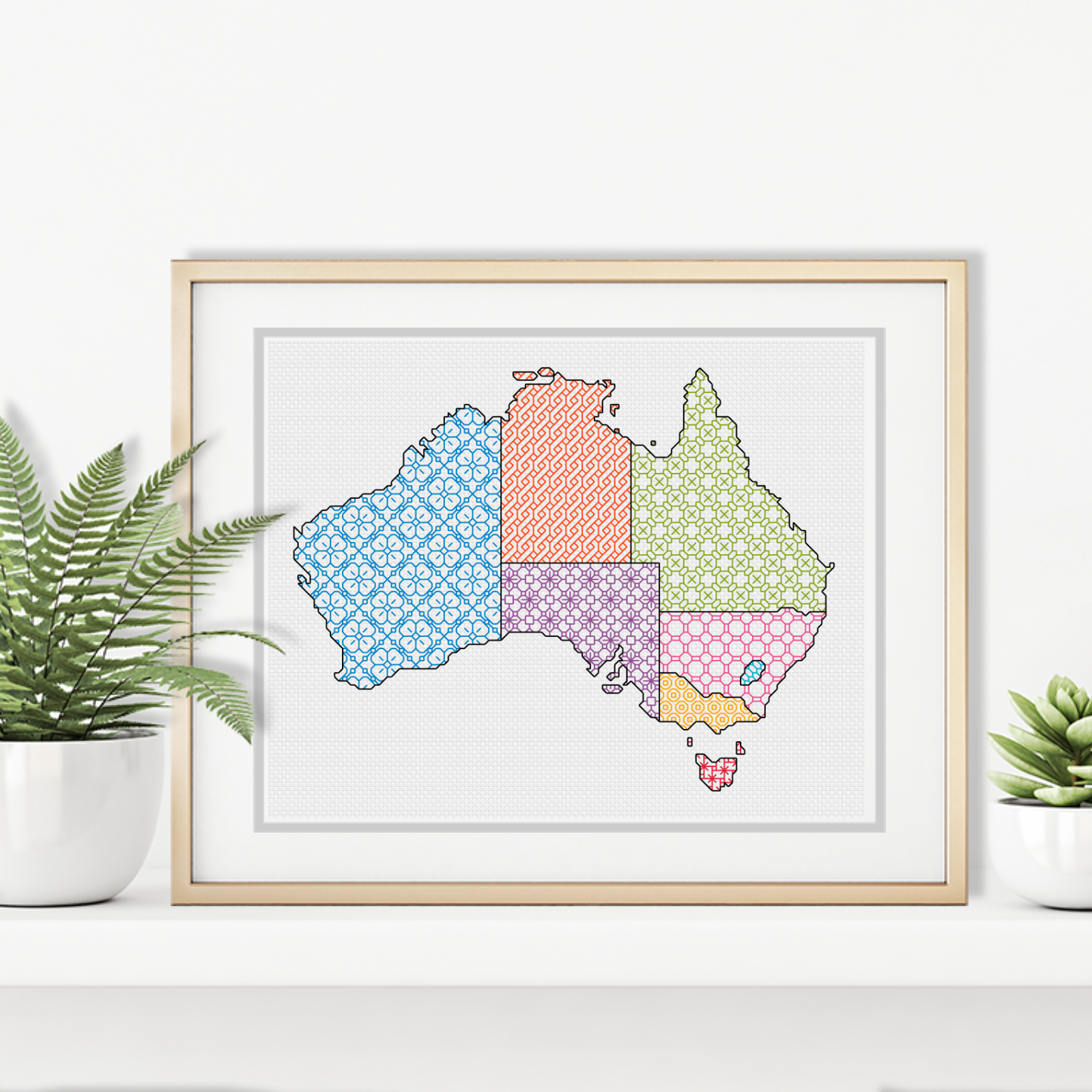 Australian Blackwork Map Blackwork Pattern by Peppermint Purple