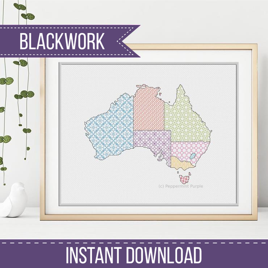 Australian Blackwork Map Blackwork Pattern by Peppermint Purple