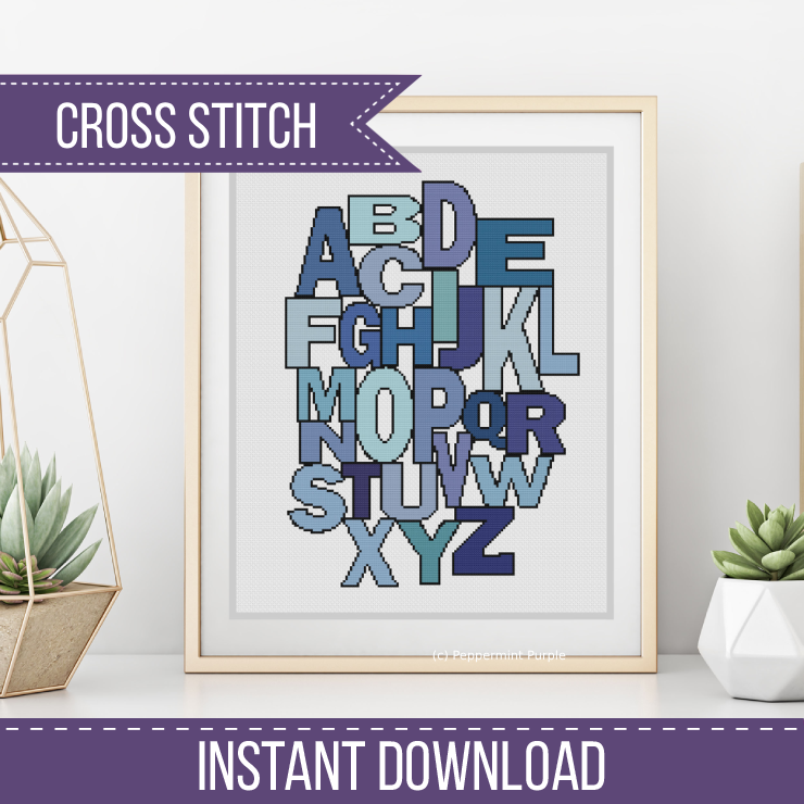 Baby boy Blue Alphabet Cross Stitch Pattern by Peppermint Purple