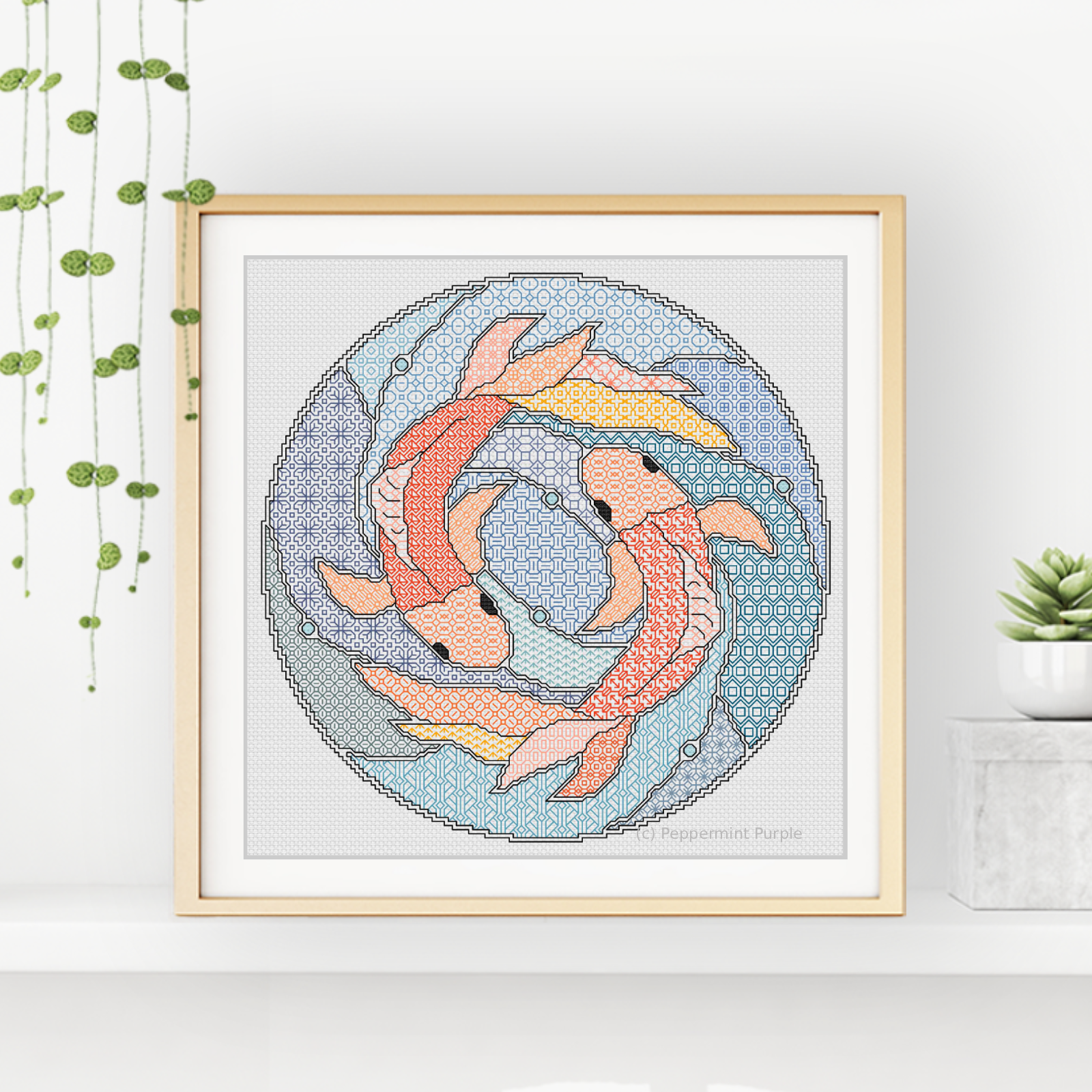 Goldfish Blackwork Pattern by Peppermint Purple