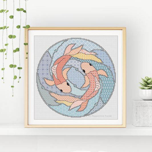 Goldfish Blackwork Pattern by Peppermint Purple
