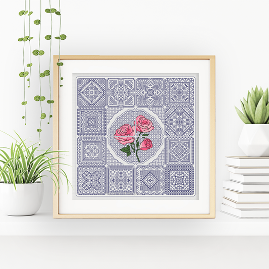 Dutch Tiles - Rose Blackwork Pattern by Peppermint Purple