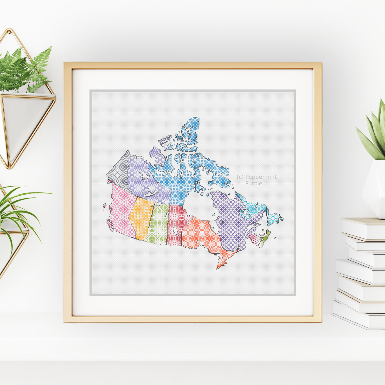 Canada Blackwork Map Blackwork Pattern by Peppermint Purple