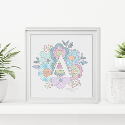 Floral Letters Blackwork Pattern by Peppermint Purple