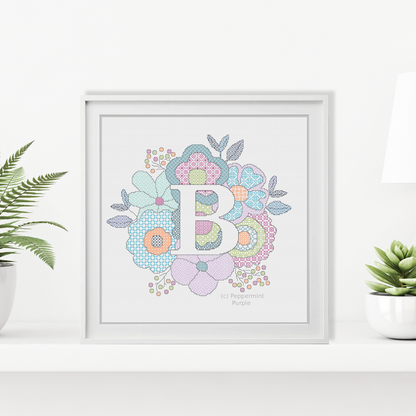 Floral Letters Blackwork Pattern by Peppermint Purple