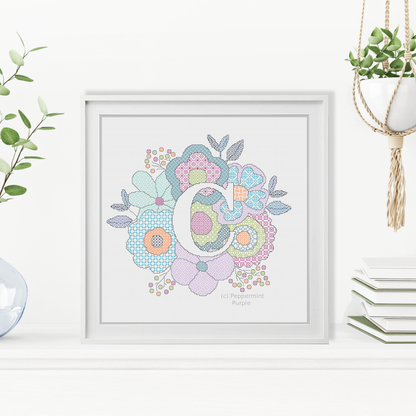 Floral Letters Blackwork Pattern by Peppermint Purple