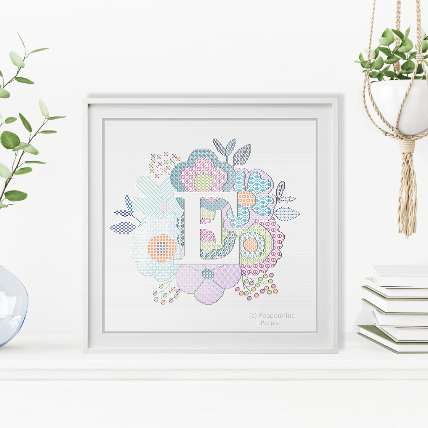 Floral Letters Blackwork Pattern by Peppermint Purple