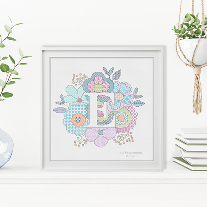Floral Letters Blackwork Pattern by Peppermint Purple