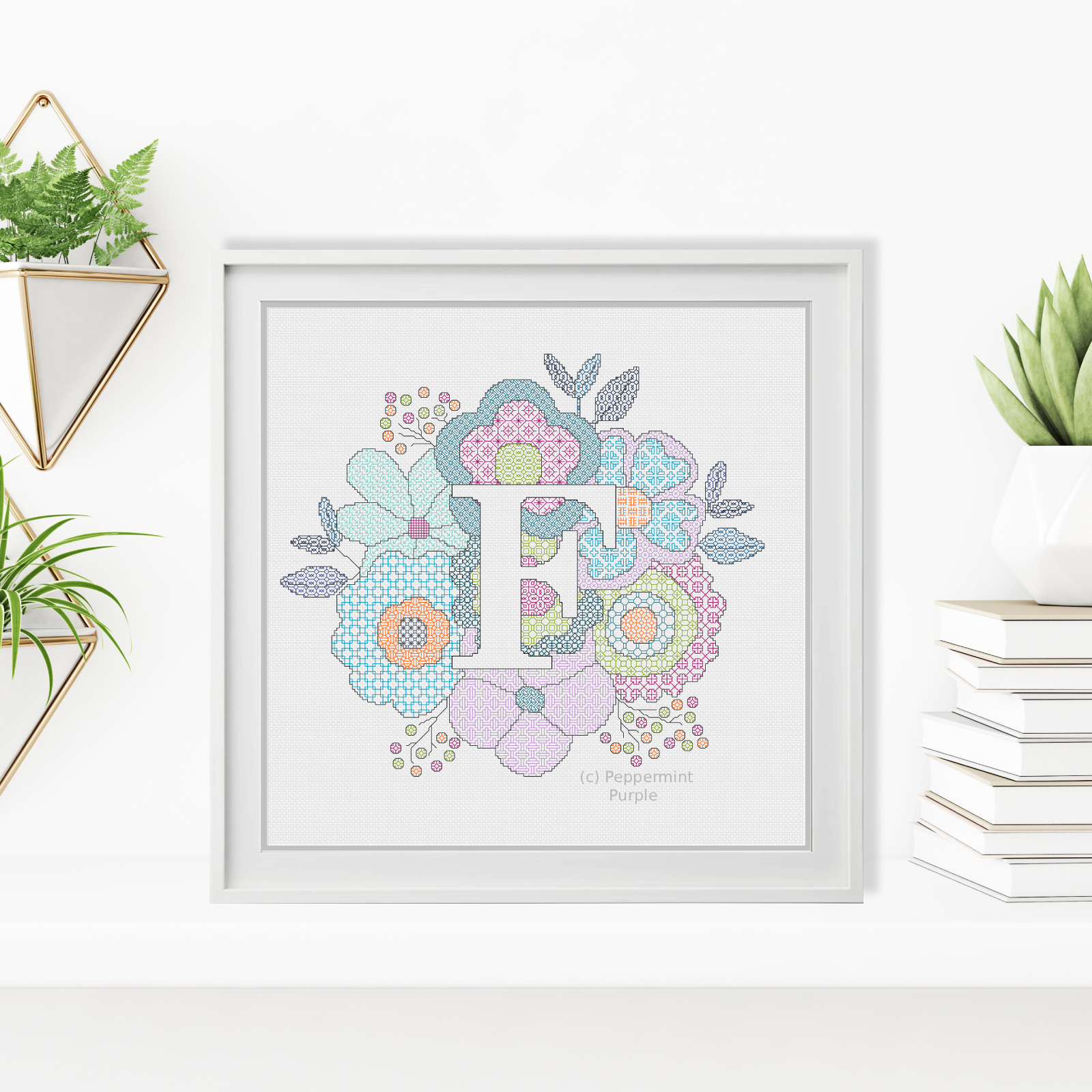 Floral Letters Blackwork Pattern by Peppermint Purple