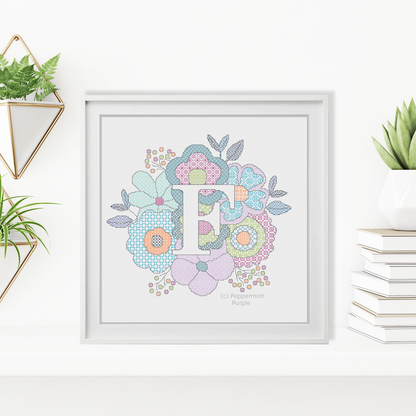 Floral Letters Blackwork Pattern by Peppermint Purple