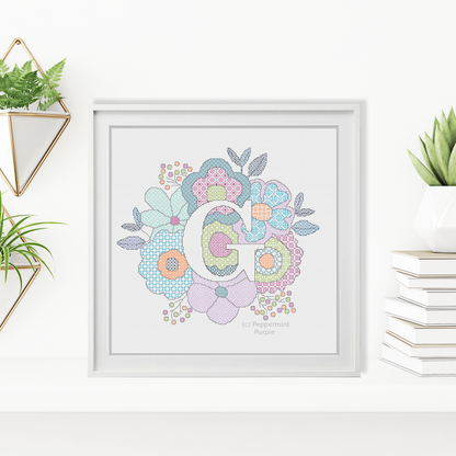 Floral Letters Blackwork Pattern by Peppermint Purple