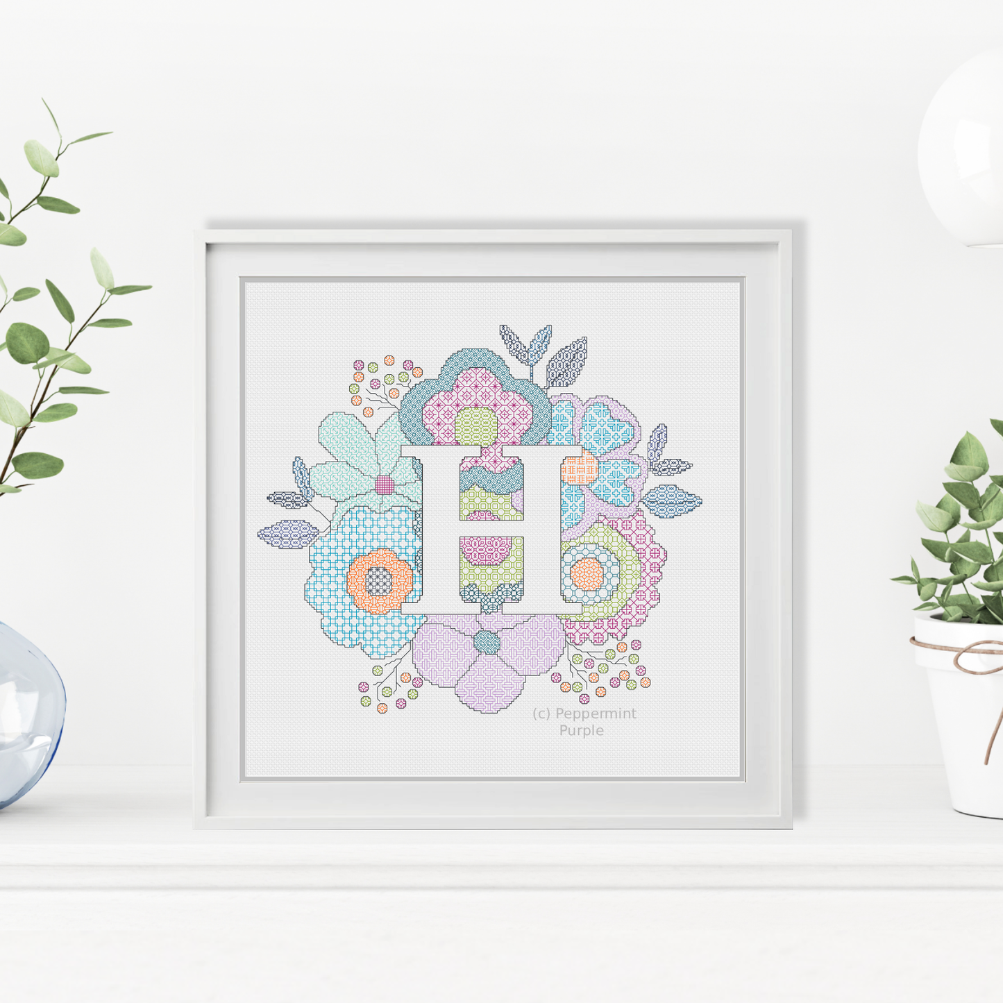 Floral Letters Blackwork Pattern by Peppermint Purple