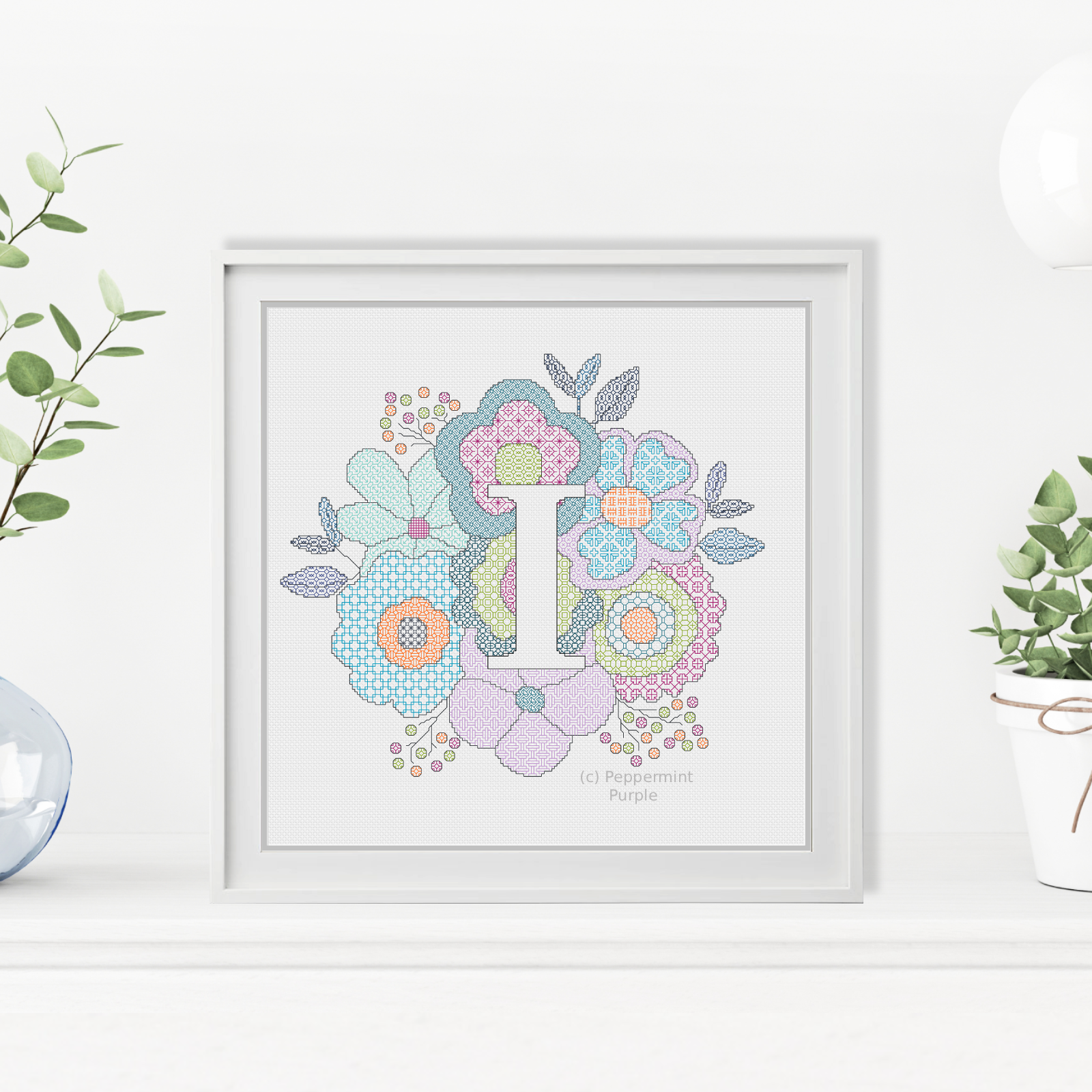 Floral Letters Blackwork Pattern by Peppermint Purple