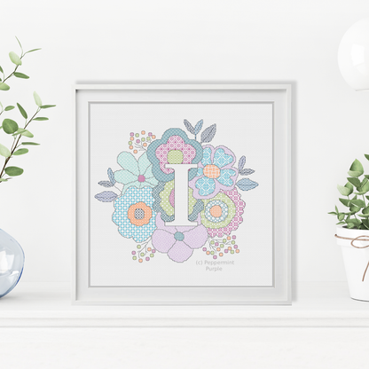 Floral Letters Blackwork Pattern by Peppermint Purple