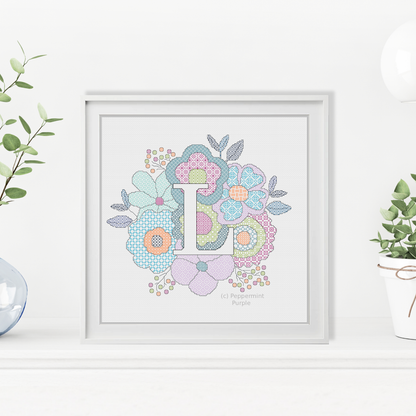 Floral Letters Blackwork Pattern by Peppermint Purple