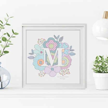 Floral Letters Blackwork Pattern by Peppermint Purple