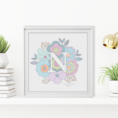Floral Letters Blackwork Pattern by Peppermint Purple
