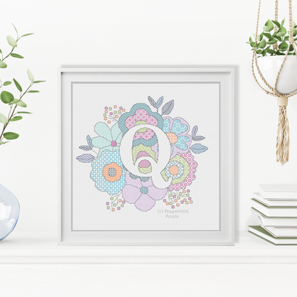 Floral Letters Blackwork Pattern by Peppermint Purple