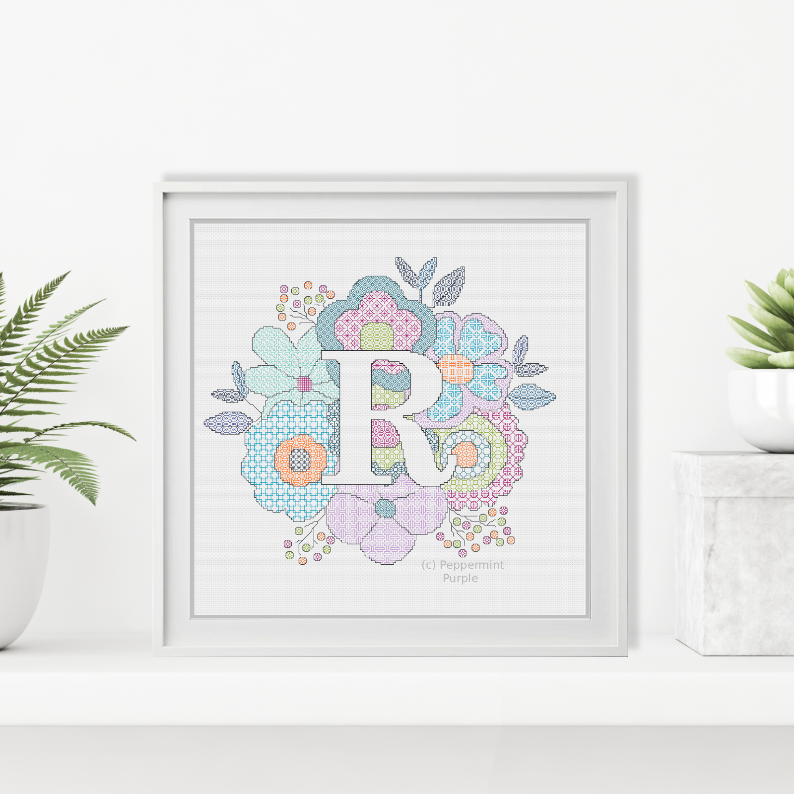 Floral Letters Blackwork Pattern by Peppermint Purple