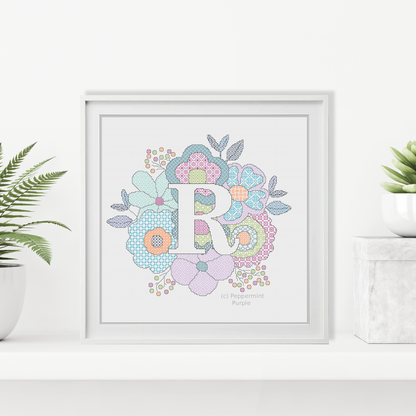Floral Letters Blackwork Pattern by Peppermint Purple