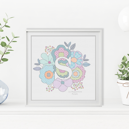 Floral Letters Blackwork Pattern by Peppermint Purple