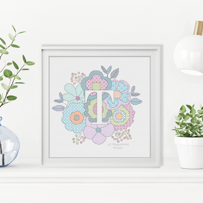 Floral Letters Blackwork Pattern by Peppermint Purple