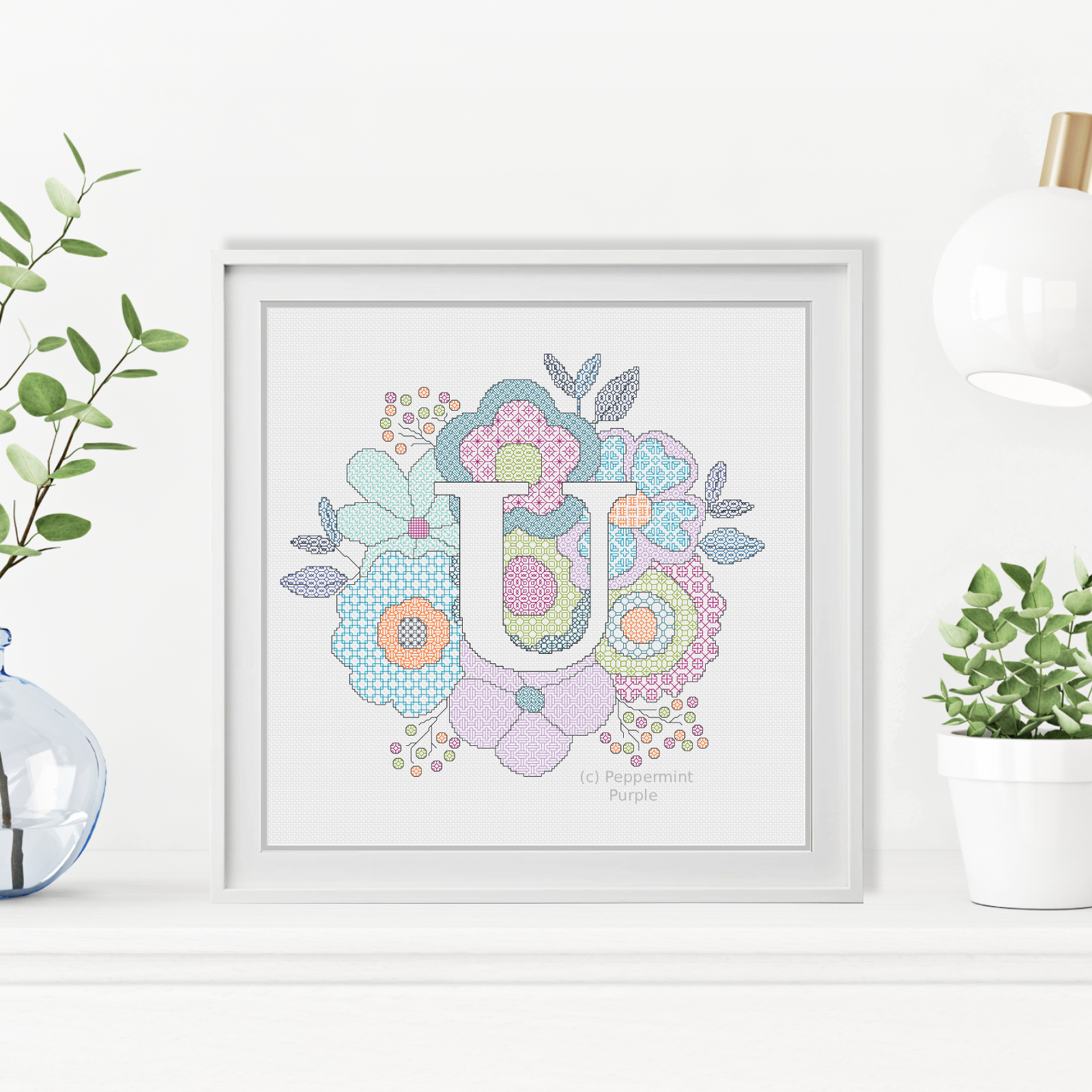 Floral Letters Blackwork Pattern by Peppermint Purple