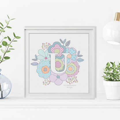 Floral Letters Blackwork Pattern by Peppermint Purple