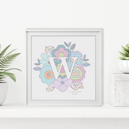 Floral Letters Blackwork Pattern by Peppermint Purple