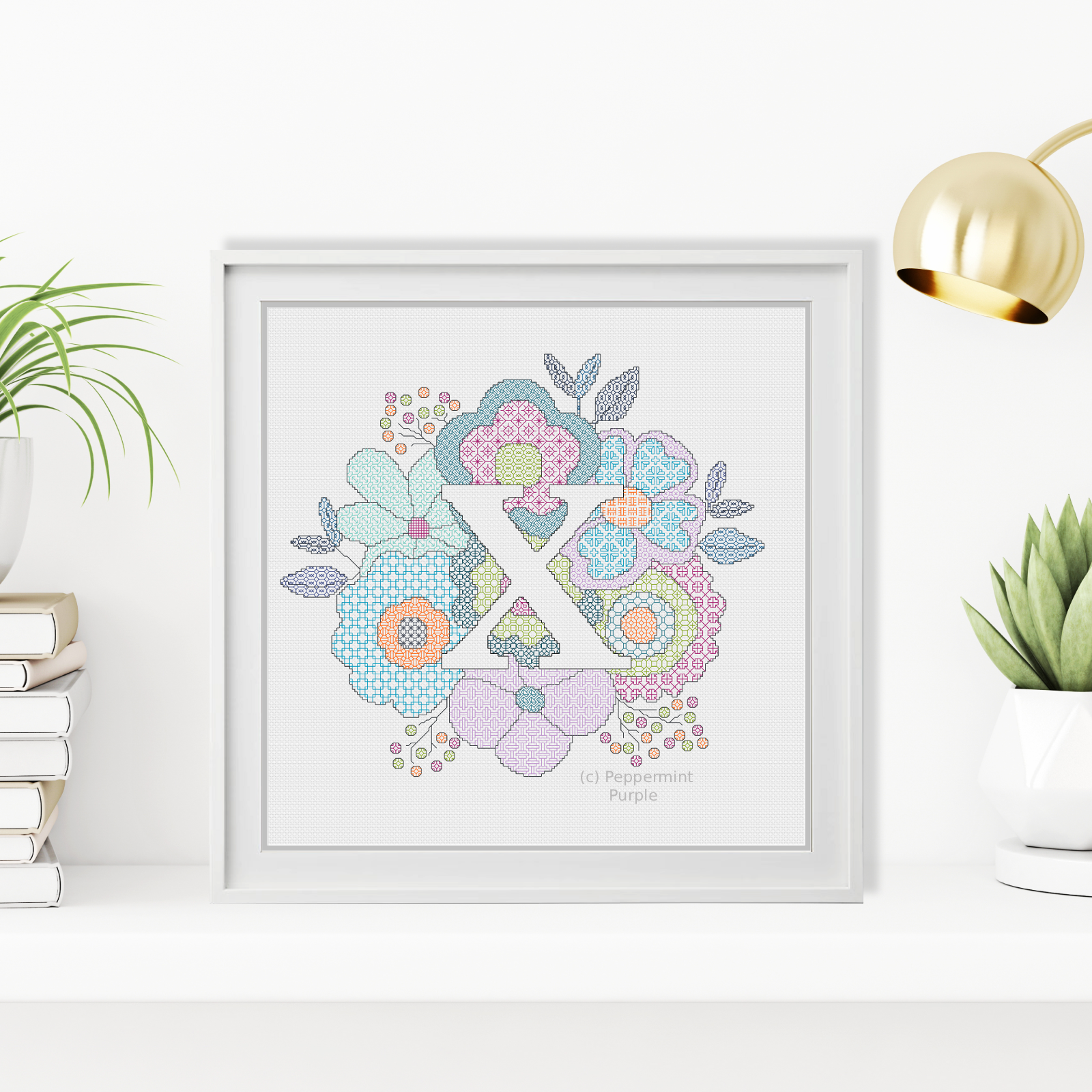 Floral Letters Blackwork Pattern by Peppermint Purple