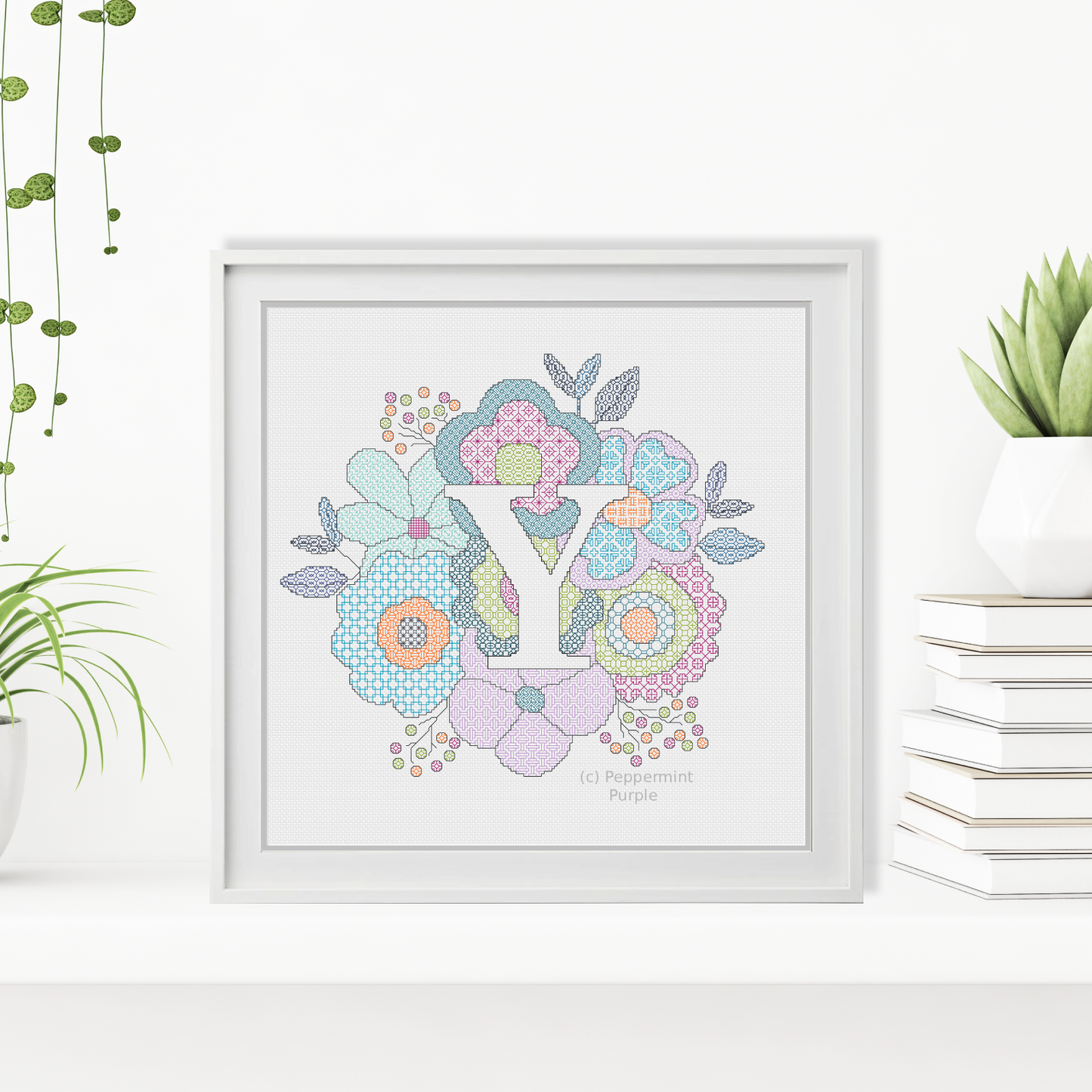 Floral Letters Blackwork Pattern by Peppermint Purple