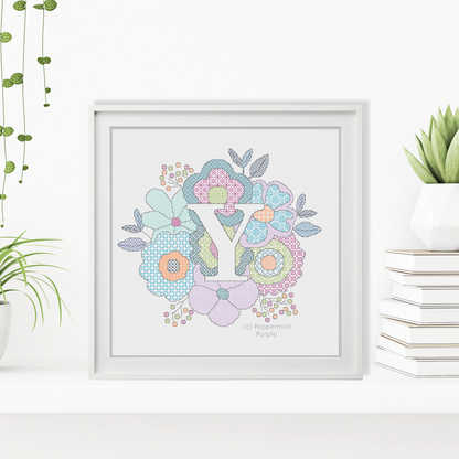 Floral Letters Blackwork Pattern by Peppermint Purple