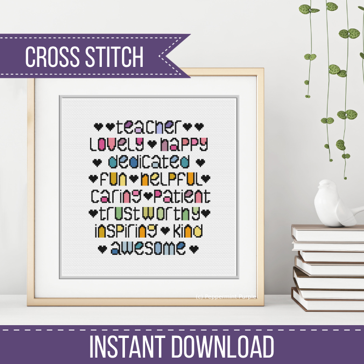 Teacher Cross Stitch Pattern by Peppermint Purple