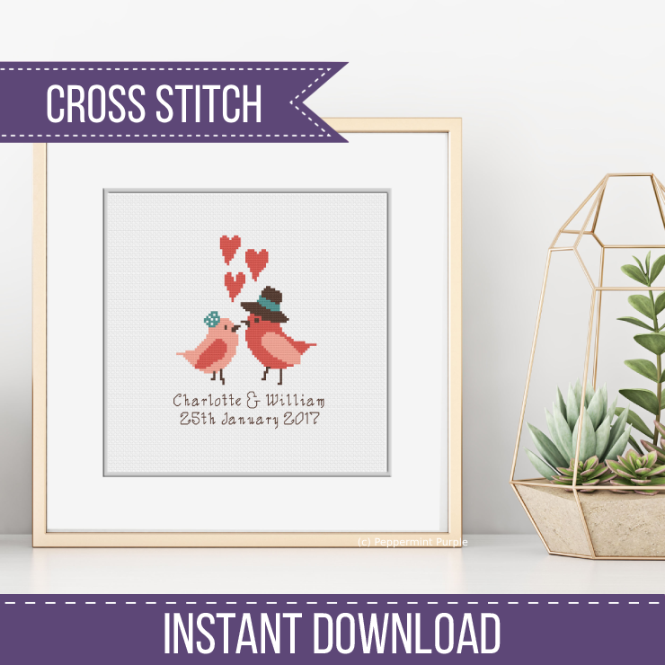 Wedding Love Birds Cross Stitch Pattern by Peppermint Purple