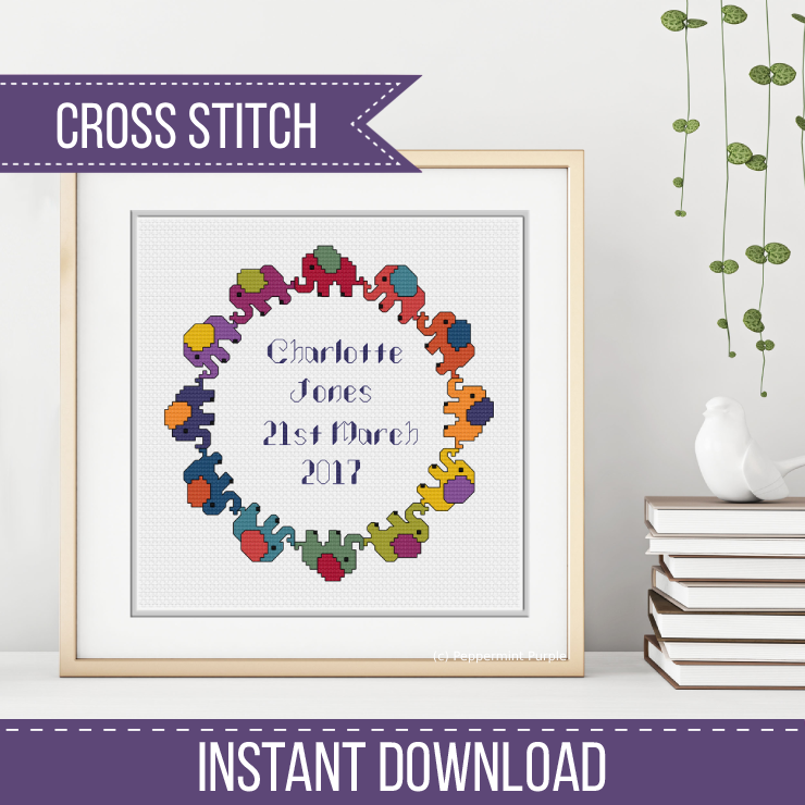 Baby Elephant Pattern Cross Stitch Pattern by Peppermint Purple