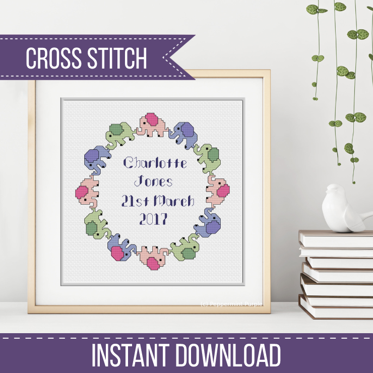 Birth Sampler Pattern Cross Stitch Pattern by Peppermint Purple