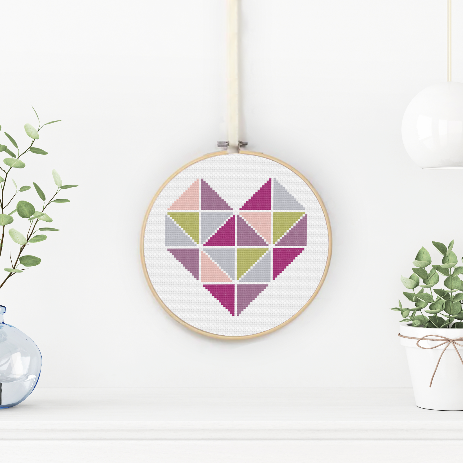 Geometric Heart Cross Stitch Pattern by Peppermint Purple