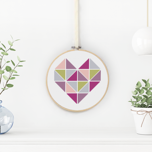 Geometric Heart Cross Stitch Pattern by Peppermint Purple