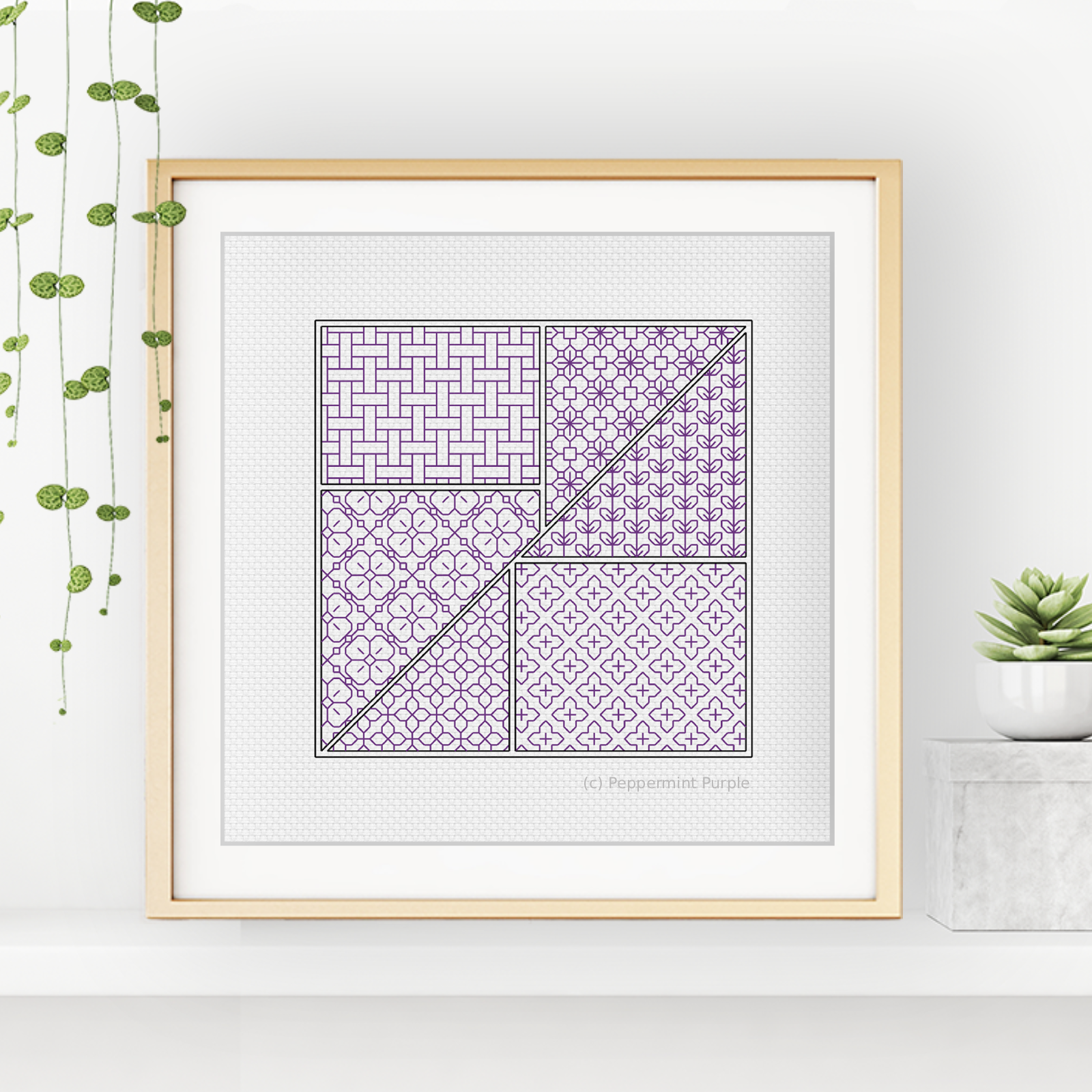 Blackwork Starter Kit - Tangram Blackwork Kit by Peppermint Purple