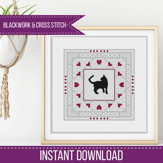 Blackwork Cat Pattern - Blackwork Patterns & Cross Stitch by Peppermint Purple