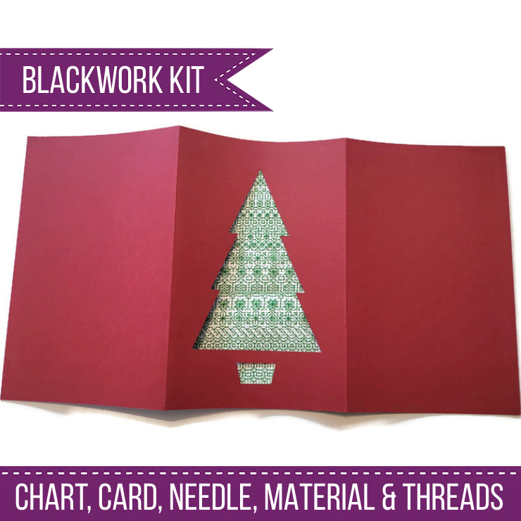Christmas Tree Card Kit - Blackwork Patterns & Cross Stitch by Peppermint Purple