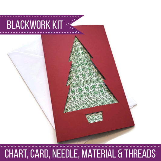 Christmas Tree Card Kit - Blackwork Patterns & Cross Stitch by Peppermint Purple