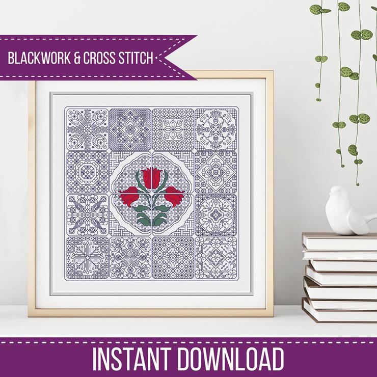 Dutch Tiles - Tulip - Blackwork Patterns & Cross Stitch by Peppermint Purple