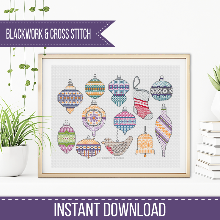 Baubles Galore - 2025 Blackwork Pattern by Peppermint Purple