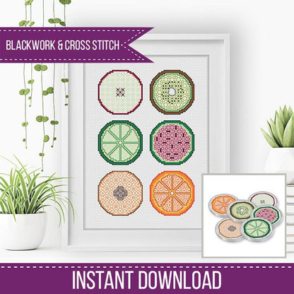 Fruit Coasters - Blackwork Patterns & Cross Stitch by Peppermint Purple